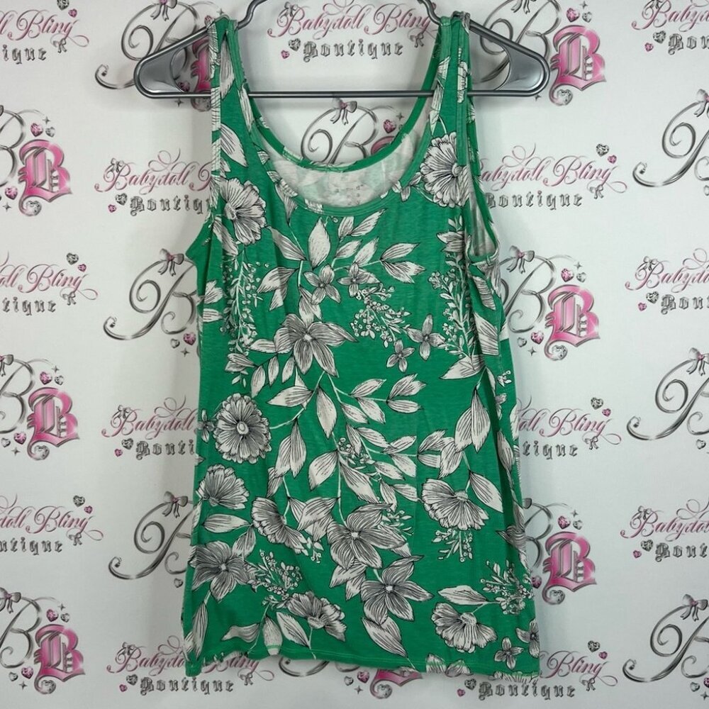 A new day tank top flowers white black Floral Green Sleeveless Top shirt